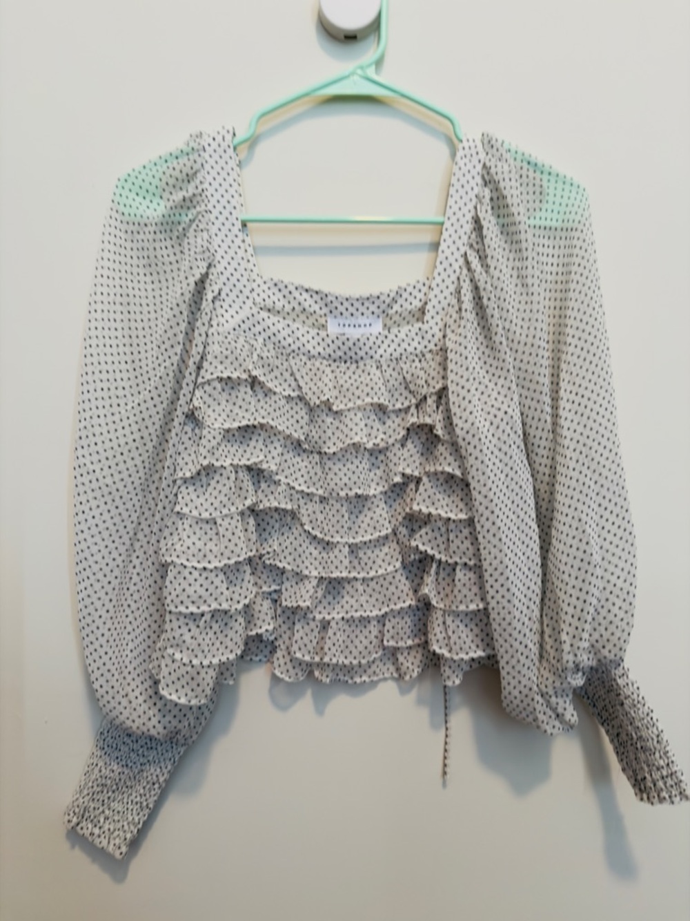 Topshop White Polka Dot Ruffle Peasant Blouse